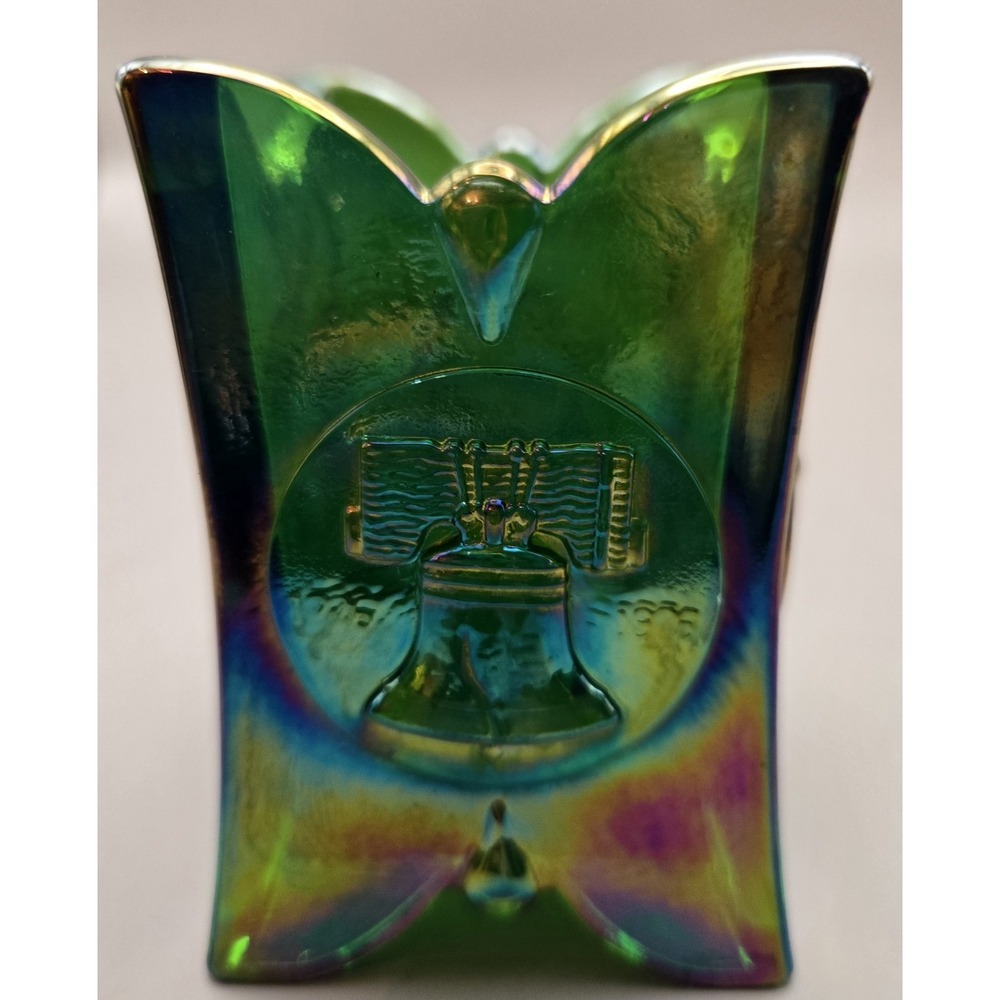Vintage Toothpick Holder Collectable Joe St.Clair Iridescent Green Glass Square - Picture 3 of 9